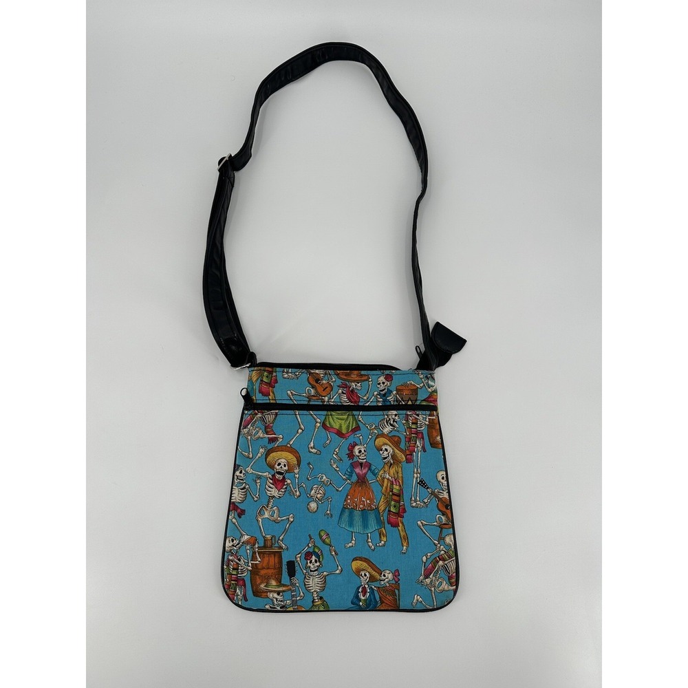 CROSS BAG DAY OF THE DEAD PATTERN SHOULDER BAG PURSE BLUE